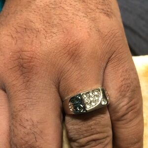 Silver-Tone Mens Ring with Clear Stones